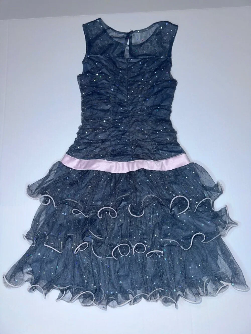 Adorable Bonnie Jean Girls Sz 12 Gray & Pink SPARKLE RUFFLE DRESS